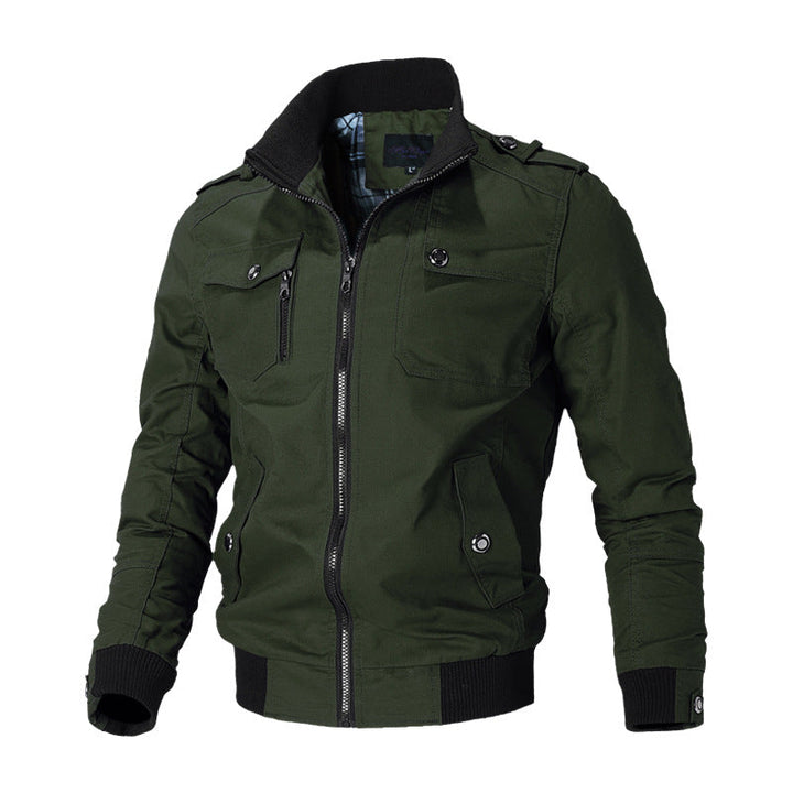 Herren Canvas-Bomberjacke mit Schulterklappen und Front-Reißverschluss