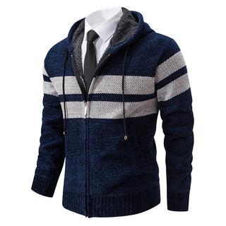 Herren gestreifte Kapuzenjacke mit Kordelzug und Taschen