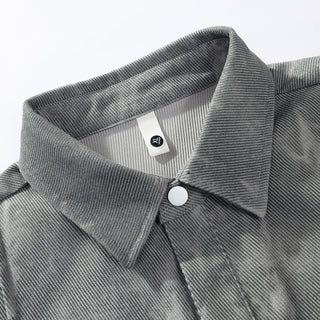 Herren Oversize-Cord-Workshirt im Batik-Look mit Druckknopfleiste