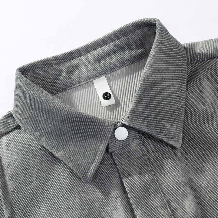 Herren Oversize-Cord-Workshirt im Batik-Look mit Druckknopfleiste