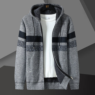Herren Gestreifte Kapuzenjacke mit Kordelzug und Taschen