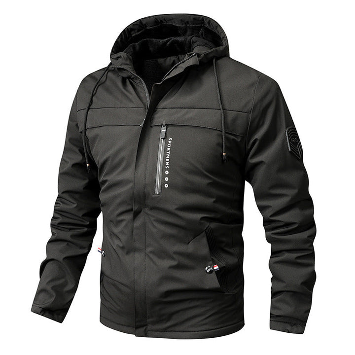 Herren winddichte Softshelljacke mit verstellbarer Kapuze und Innenfutter