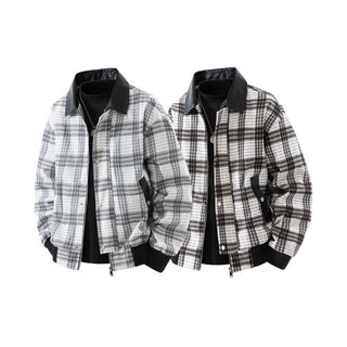 Herren karierte Overshirt-Jacke mit Kunstlederkragen und warmem Innenfutter