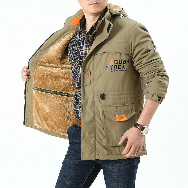 Herren Langarmjacke mit Kapuze, Knöpfen und Taschen