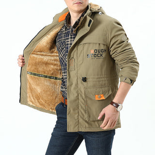 Herren Langarmjacke mit Kapuze, Knöpfen und Taschen