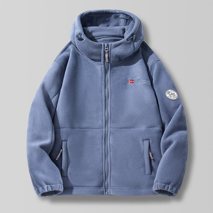 Herren Kapuzen-Fleecejacke mit hohem Haubenkragen und Reißverschluss