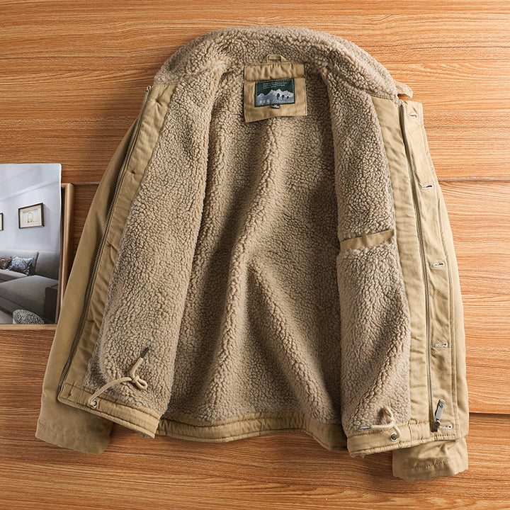 Herren Canvasjacke mit Teddykragen, Isolierfütterung und Kordelzug