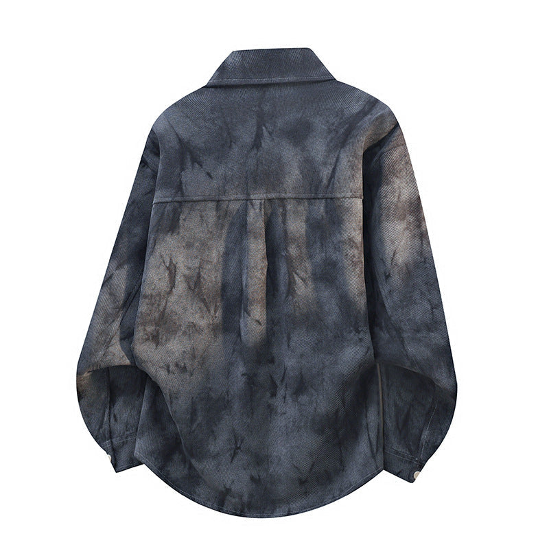 Herren Oversize-Cord-Workshirt im Batik-Look mit Druckknopfleiste