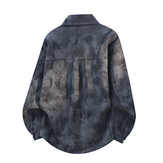 Herren Oversize-Cord-Workshirt im Batik-Look mit Druckknopfleiste