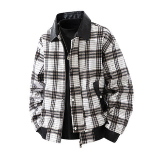 Herren karierte Overshirt-Jacke mit Kunstlederkragen und warmem Innenfutter