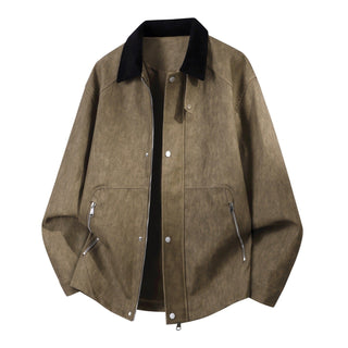 Herren Oversize-Harringtonjacke mit Cordkragen und Zwei-Wege-Reißverschluss