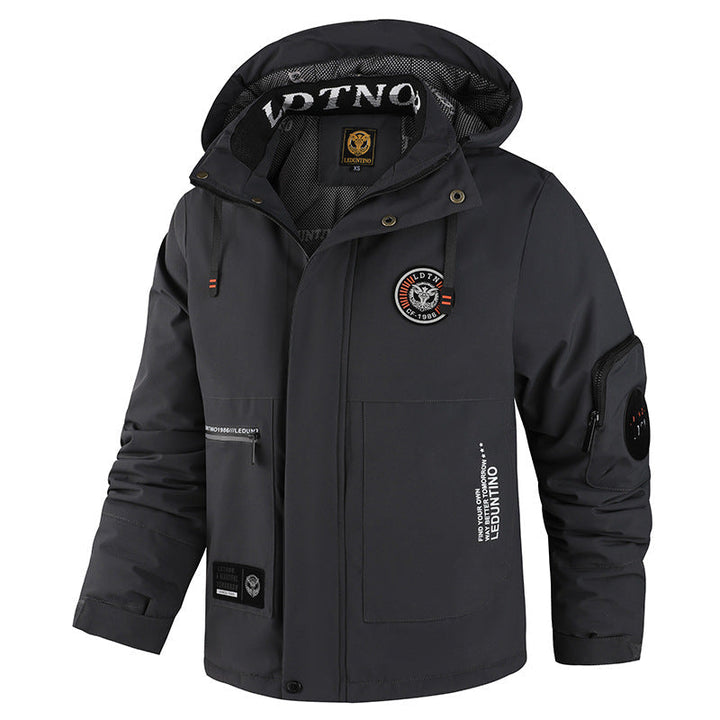 Herren wattierte Wind- und Wetterjacke mit Kapuze und Utility-Taschen