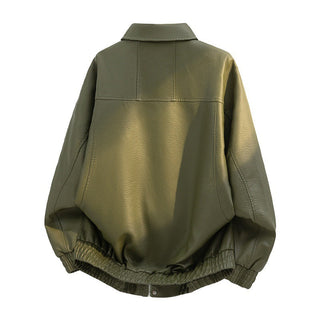 Herren Oversize-Fieldjacke aus Kunstleder mit verdecktem Reißverschluss
