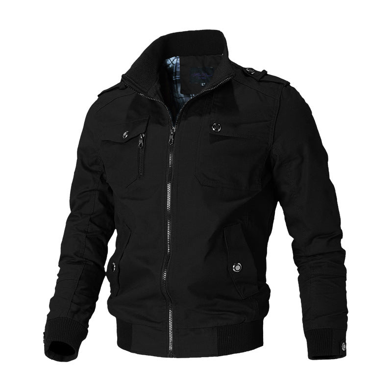 Herren Canvas-Bomberjacke mit Schulterklappen und Front-Reißverschluss