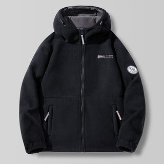 Herren Kapuzen-Fleecejacke mit hohem Haubenkragen und Reißverschluss
