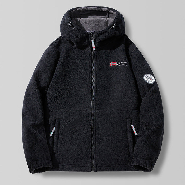 Herren Kapuzen-Fleecejacke mit hohem Haubenkragen und Reißverschluss