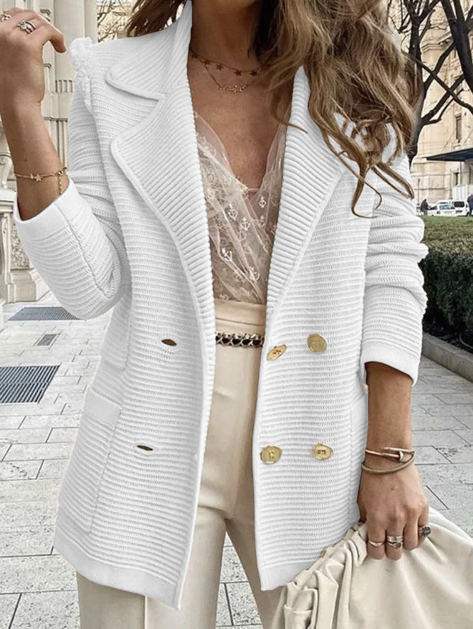 Damen Strickblazer mit doppelter Knopfleiste und Reverskragen