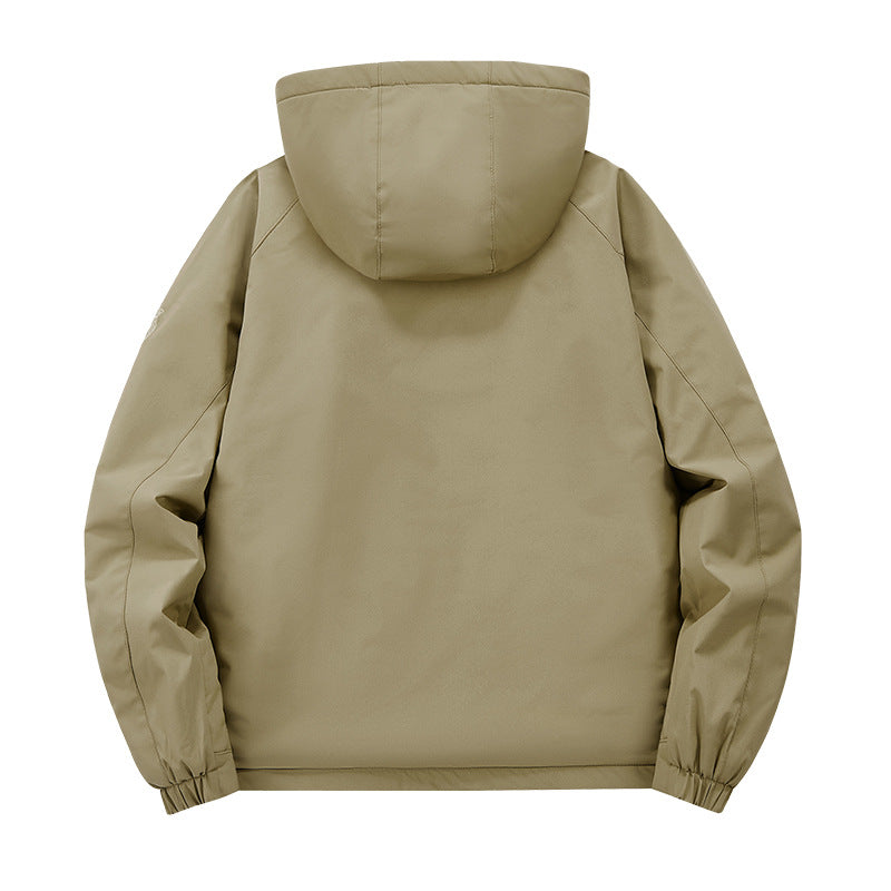 Herren Softshelljacke im Tactical-Stil mit versteckter Kapuze und Brusttasche