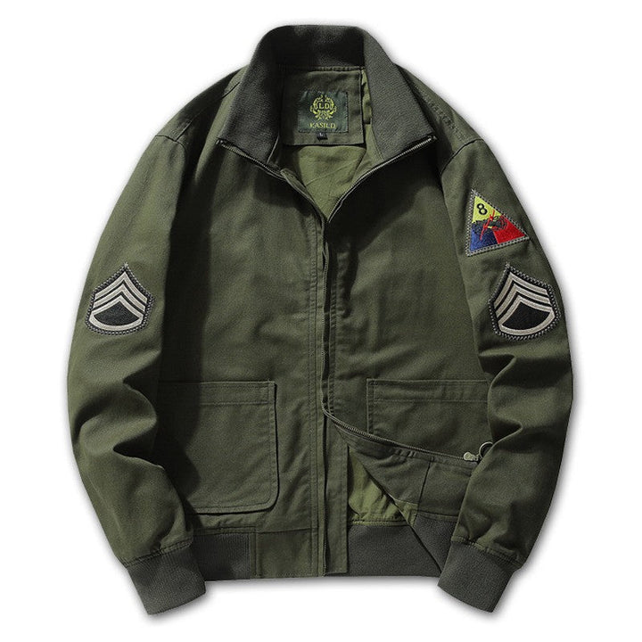 Herren Bomberjacke im Militärstil mit Patches und verdecktem Reißverschluss