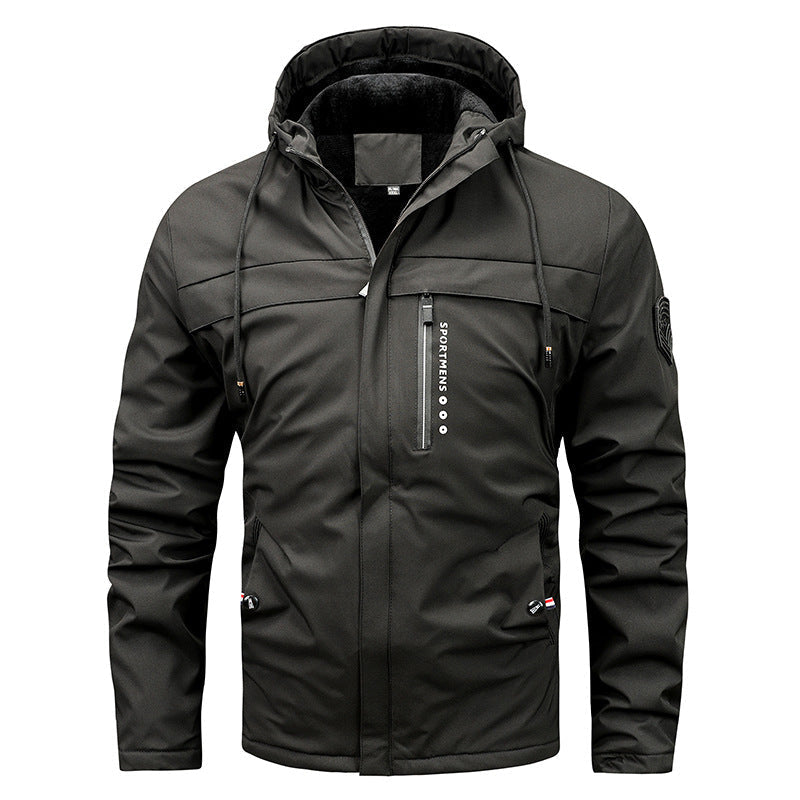 Herren gefütterte Softshelljacke mit Kapuze und Brusttasche