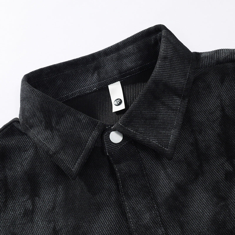 Herren Oversize-Hemdjacke in Acid-Wash-Optik mit Druckknopfverschluss