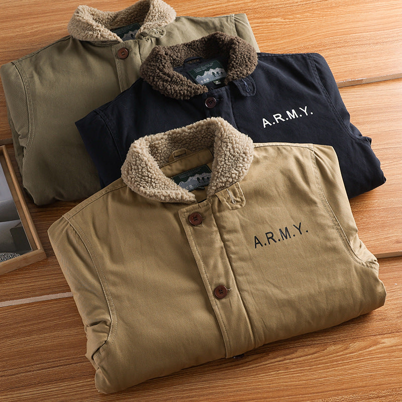 Herren Canvasjacke mit Teddykragen, Isolierfütterung und Kordelzug