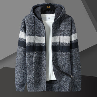 Herren Gestreifte Kapuzenjacke mit Kordelzug und Taschen