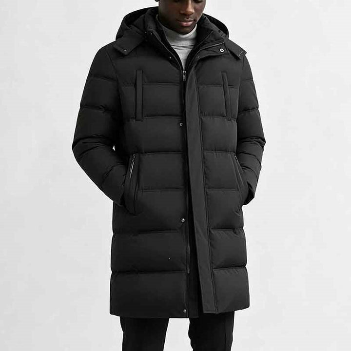 Herren Longline Pufferjacke mit Kapuze und Taschen