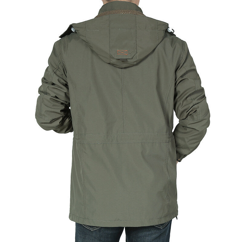 Herren Langarmjacke mit Kapuze, Knöpfen und Taschen