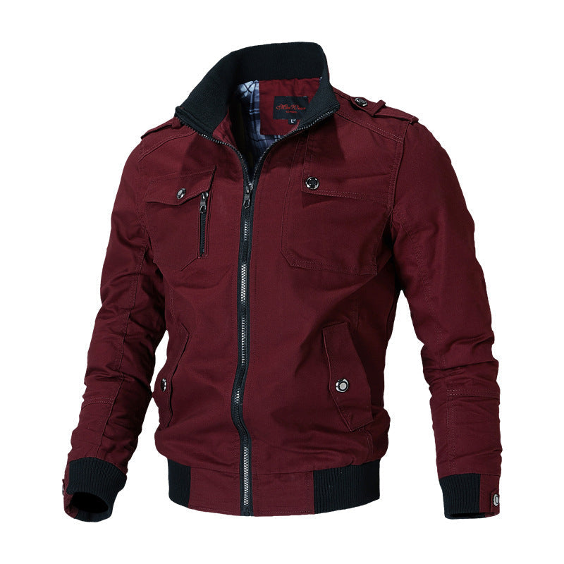 Herren Canvas-Bomberjacke mit Schulterklappen und Front-Reißverschluss