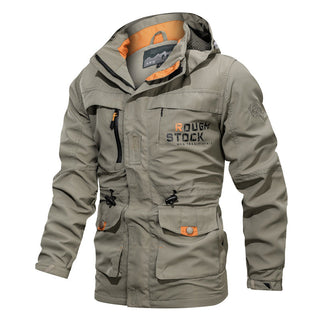 Herren wasserdichter und winddichter Outdoorparka mit abnehmbarer Kapuze
