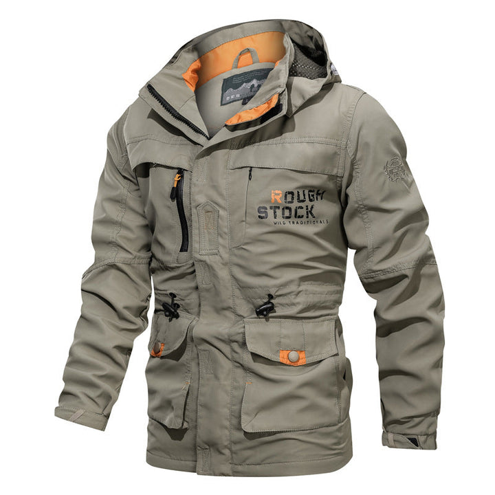 Herren wasserdichter und winddichter Outdoorparka mit abnehmbarer Kapuze