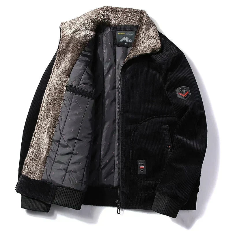Herren Bomberjacke mit Plüschkragen und Taschen