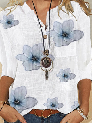 Damen Bluse mit floralem V-Ausschnitt und Knopfleiste