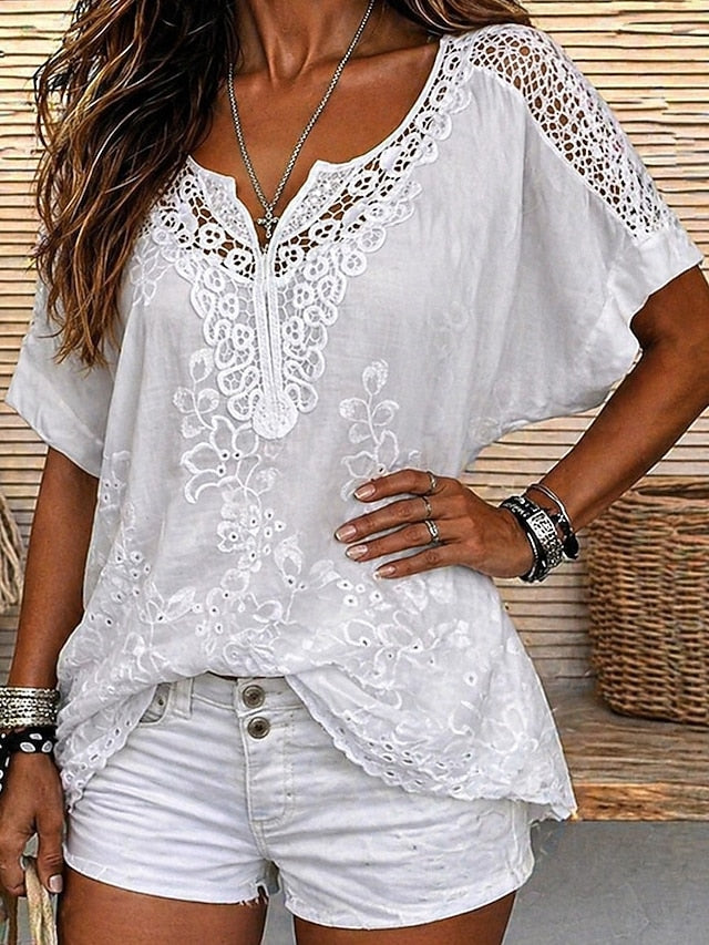Damen V-Ausschnitt Kurzarmbluse