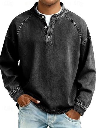 Amir | Retro-inspirierter Henley-Pullover mit Used-Look und langen Ärmeln
