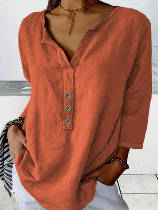 Harper™ - Lockere V-Ausschnitt Bluse mit Knöpfen