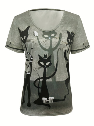 Sue™ - Lässiges T-Shirt mit Katzenmotiv