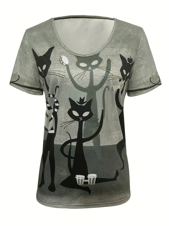 Sue™ - Lässiges T-Shirt mit Katzenmotiv