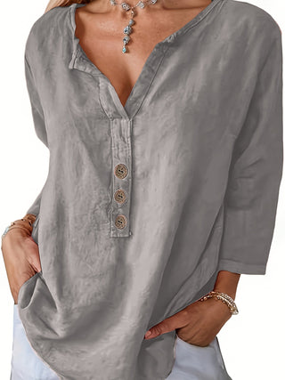 Harper™ - Lockere V-Ausschnitt Bluse mit Knöpfen