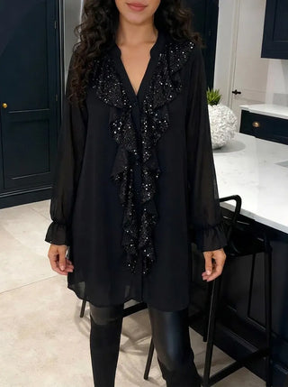 Chic Lockere Strickbluse mit Lotusblatt-Design