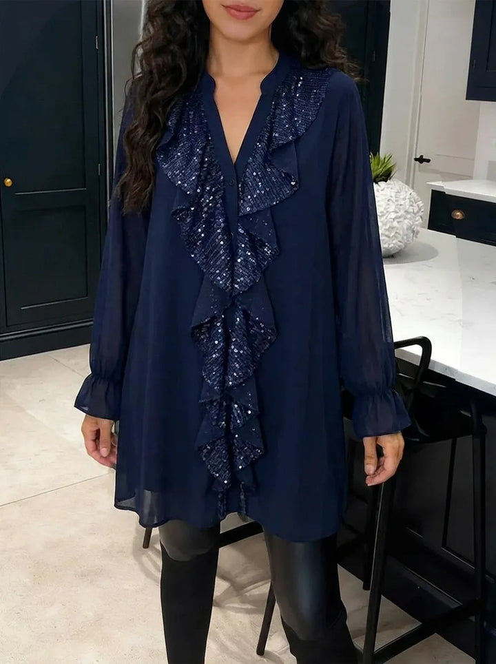 Chic Lockere Strickbluse mit Lotusblatt-Design