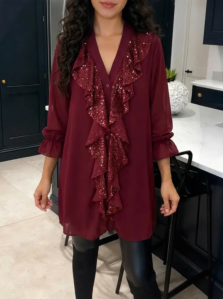 Chic Lockere Strickbluse mit Lotusblatt-Design