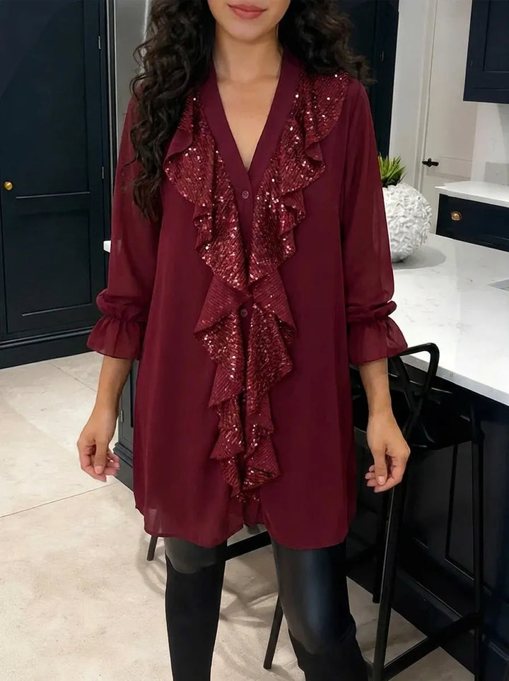 Chic Lockere Strickbluse mit Lotusblatt-Design