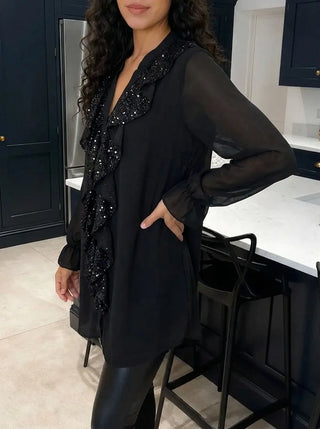 Chic Lockere Strickbluse mit Lotusblatt-Design