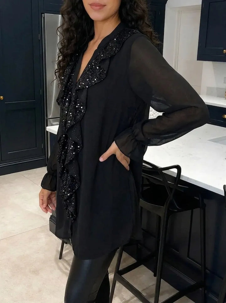 Chic Lockere Strickbluse mit Lotusblatt-Design