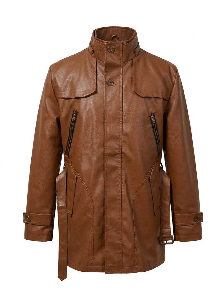 Elegante Lange Leder Bikerjacke