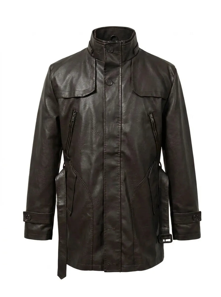 Elegante Lange Leder Bikerjacke