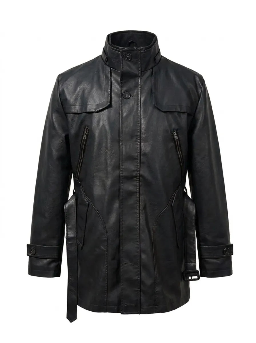 Elegante Lange Leder Bikerjacke