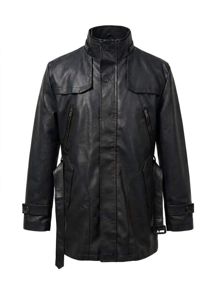 Elegante Lange Leder Bikerjacke